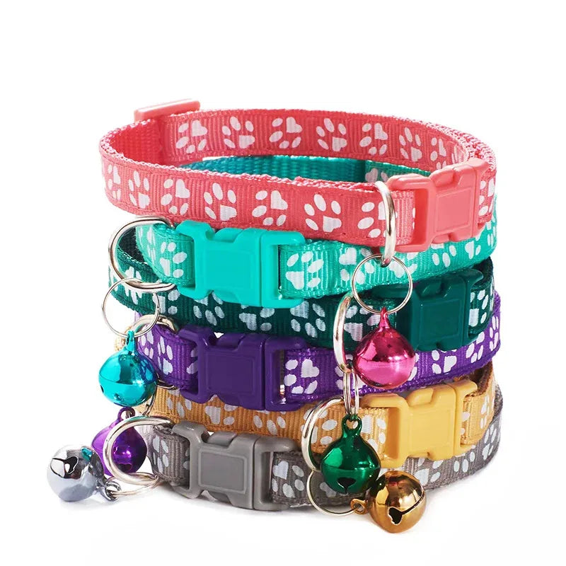 3pcs Pet Collar With Bell Footprints Colorful Dog, Dog, Cat Accessories Cat Collar Adjustable Bell Ring Necklace Pet