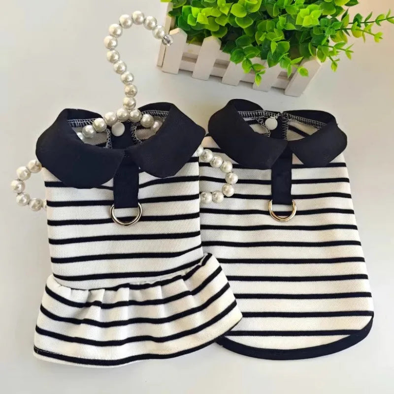 Pet Spring Thin Striped T-shirt Breathable Shirt Teddy Small Dog Couple Dress Puppy Clothes Dog Clothes for Small Dogs