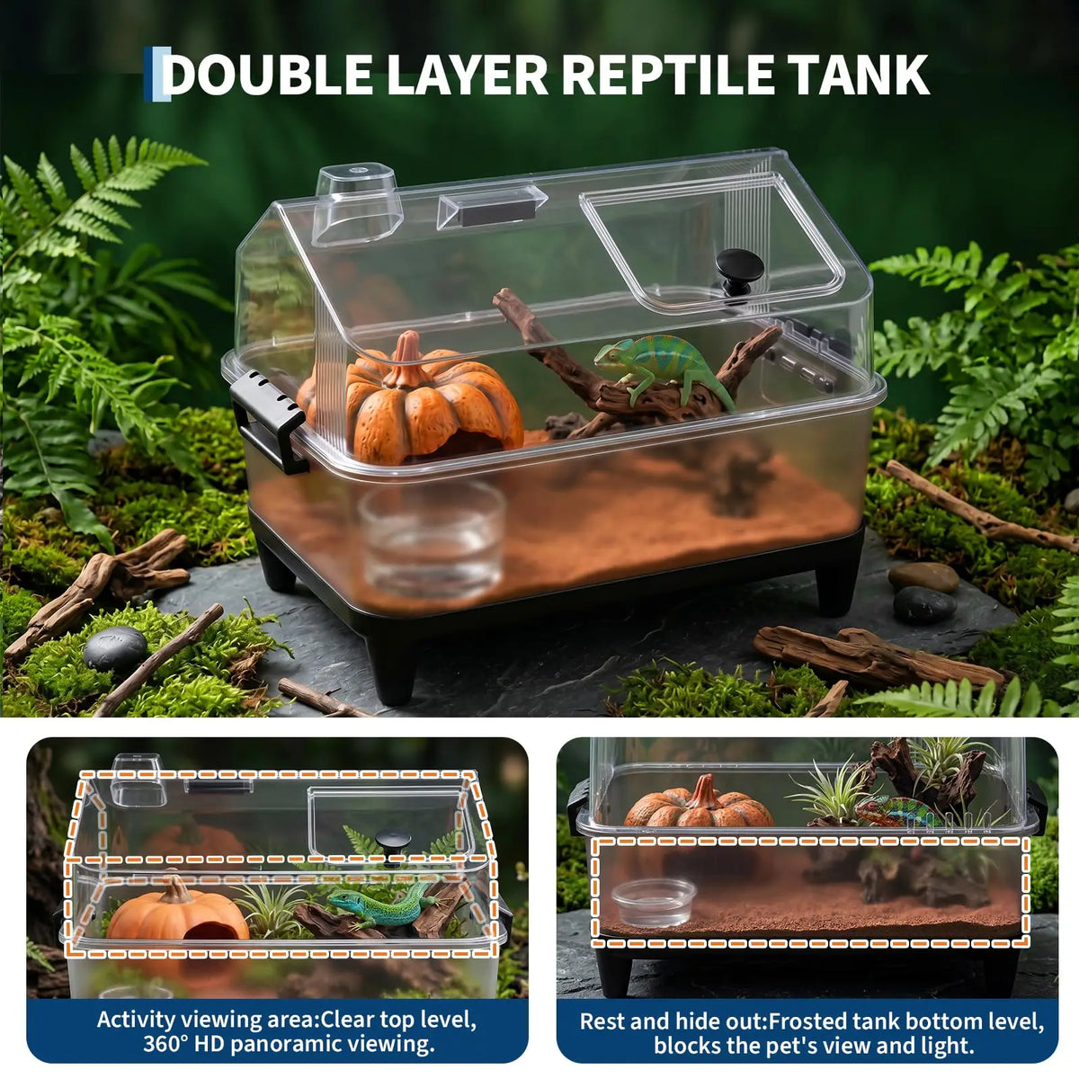 Small Reptile Terrarium Kit With Lid, Acrylic Tank, Heating Pad, Hygrometer, Hide & Bowl For Gecko Lizard Tarantula Frog Crab