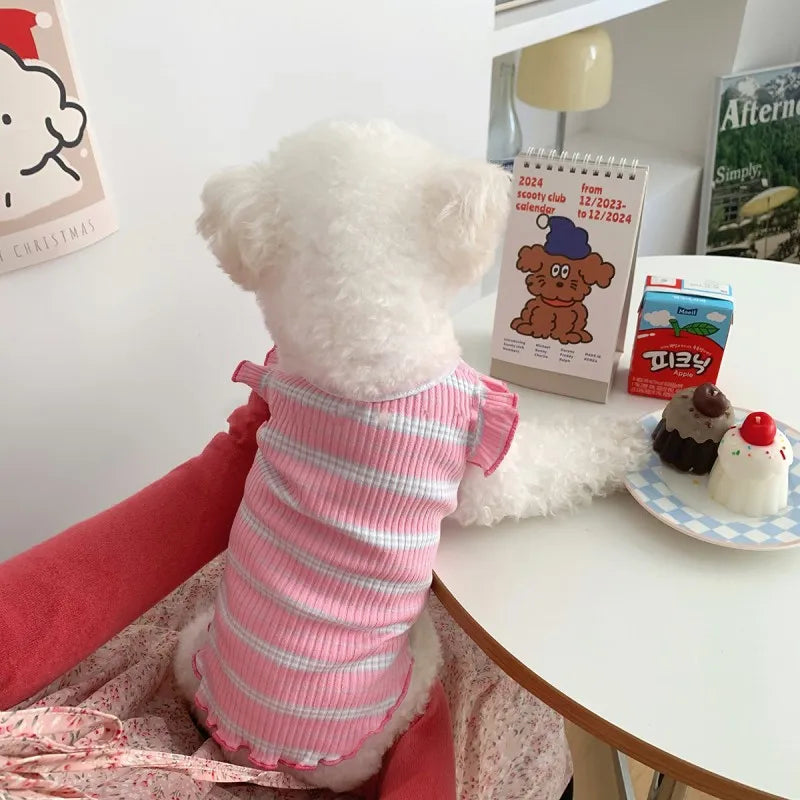 Striped Cherry Dog Shirt Puppy Spring Clothes Fly Sleeve Small Dog Clothing Summer Vest for Dogs Chihuahua Bichon Pet Outfits