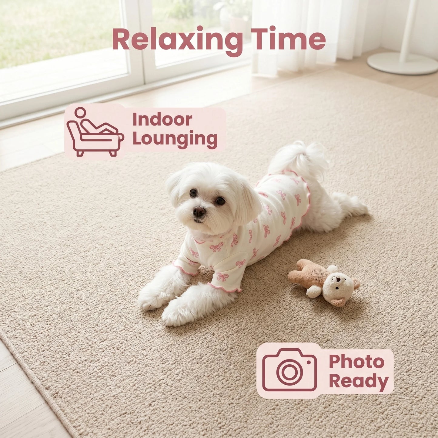 1pc Pet Dog/Cat Clothing, Allover Print With Pink Bow Tie, Breathable & Comfortable Knit Sweater