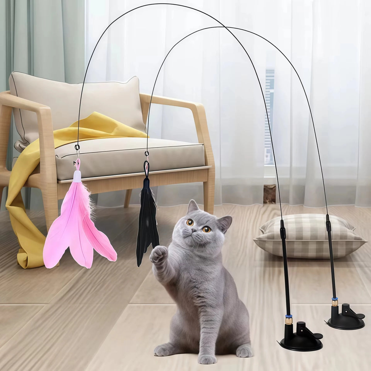 Pet Cat Toys Cute Funny Rainbow Strips Stick Cat Teaser Wand  Pet Toys for Cats Interactive Toys