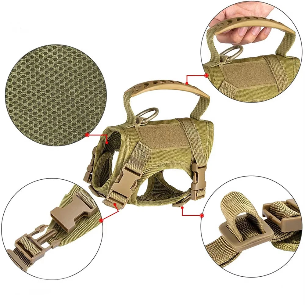 Cat Vest Durable Military Tactical Harness Escape Proof Design Adjustable Straps Soft Breathable Mesh With Top Handle For Outdoor Walking Training Daily Use