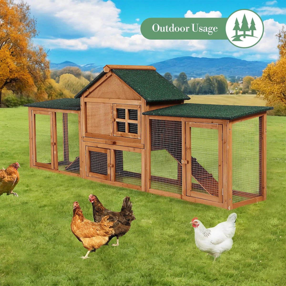 2-Story Bunny Hutch Rabbit Cage Outdoor With Double Side Runs, Pull-Out Tray, Ramp, Roof For Guinea Pigs & Small Pets