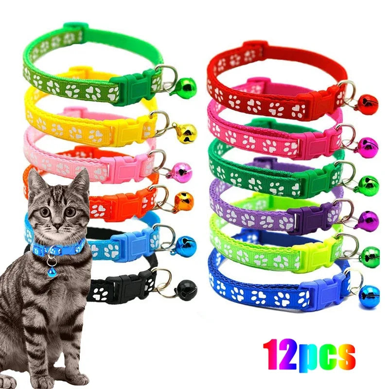3pcs Pet Collar With Bell Footprints Colorful Dog, Dog, Cat Accessories Cat Collar Adjustable Bell Ring Necklace Pet