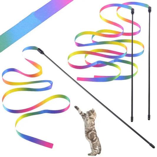 Pet Cat Toys Cute Funny Rainbow Strips Stick Cat Teaser Wand  Pet Toys for Cats Interactive Toys