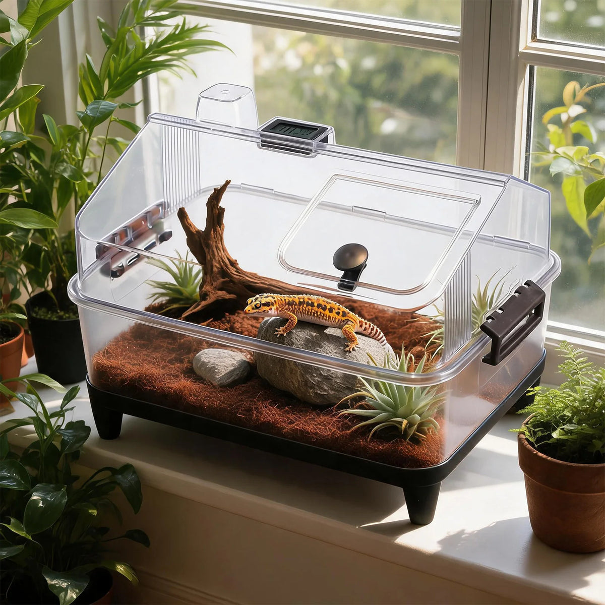 Small Reptile Terrarium Kit With Lid, Acrylic Tank, Heating Pad, Hygrometer, Hide & Bowl For Gecko Lizard Tarantula Frog Crab