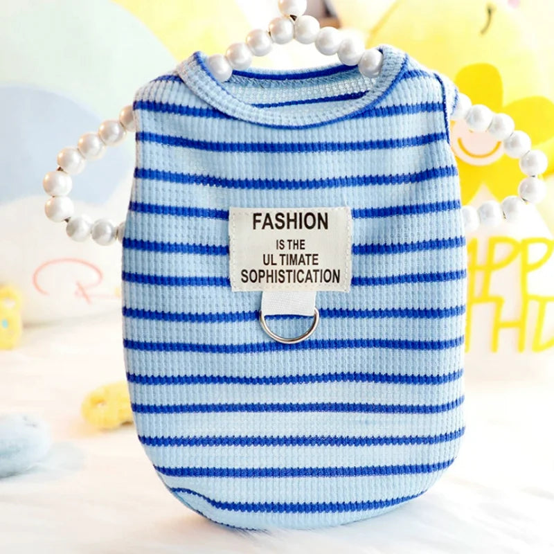 Striped Cherry Dog Shirt Puppy Spring Clothes Fly Sleeve Small Dog Clothing Summer Vest for Dogs Chihuahua Bichon Pet Outfits