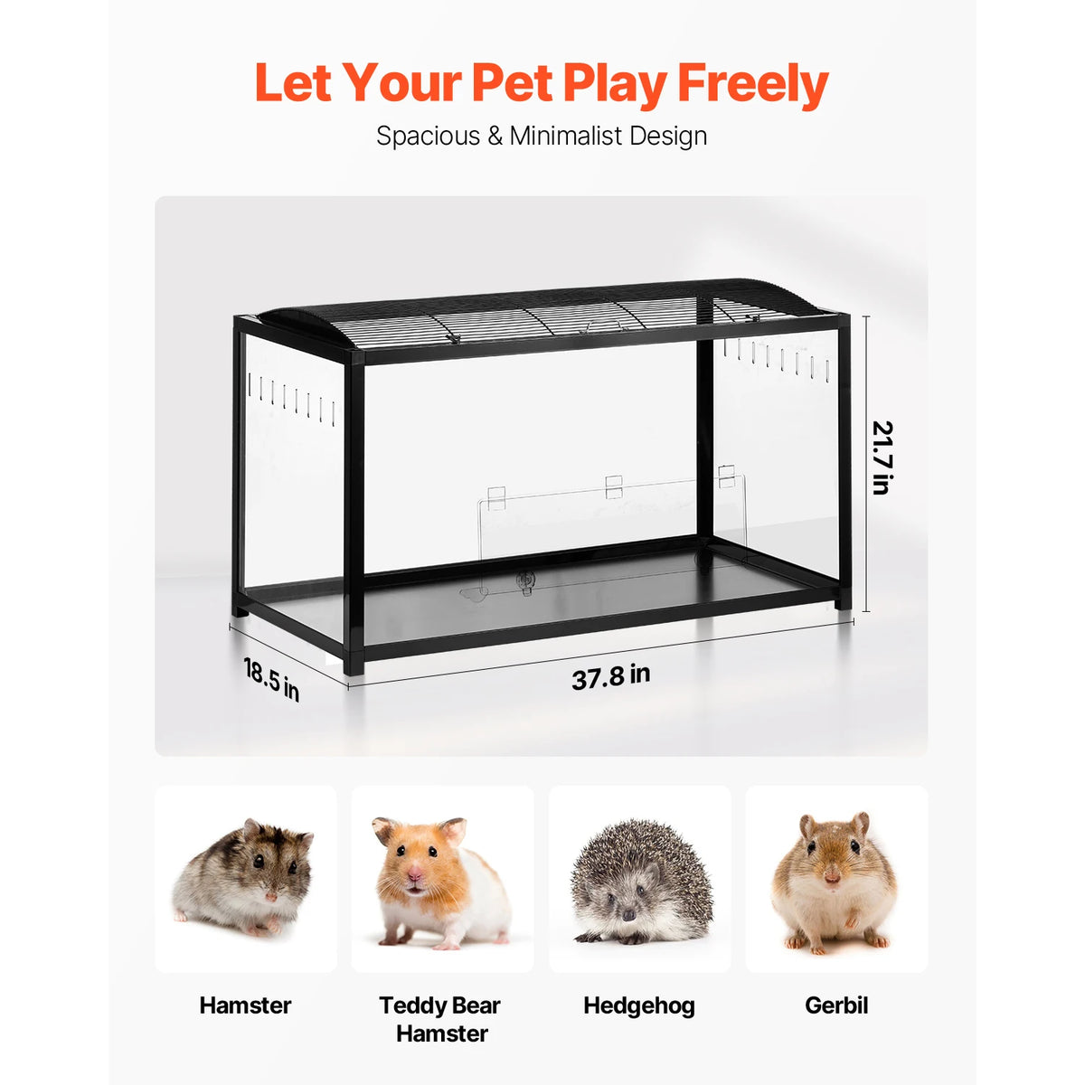 SucceBuy 37.8 x 18.5 x 21.7 inch Hamster Cage 360° Viewing Transparent Hamster Habitats with Front Door for Rats, Guinea Pigs