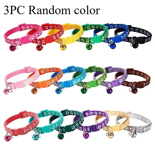 3pcs Pet Collar With Bell Footprints Colorful Dog, Dog, Cat Accessories Cat Collar Adjustable Bell Ring Necklace Pet