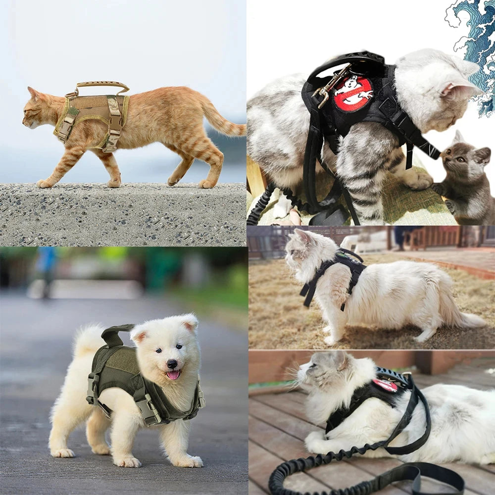 Cat Vest Durable Military Tactical Harness Escape Proof Design Adjustable Straps Soft Breathable Mesh With Top Handle For Outdoor Walking Training Daily Use